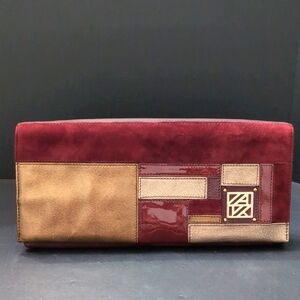 Anne Klein Genuine Leather Plum/Purple/Gold Clutch.